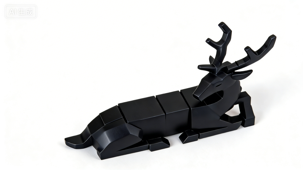 Heart Soars Black Geometric Deer Sculpture, Modern Art Figurine Decor, 26.8 x 8.5 x 25.5 cm