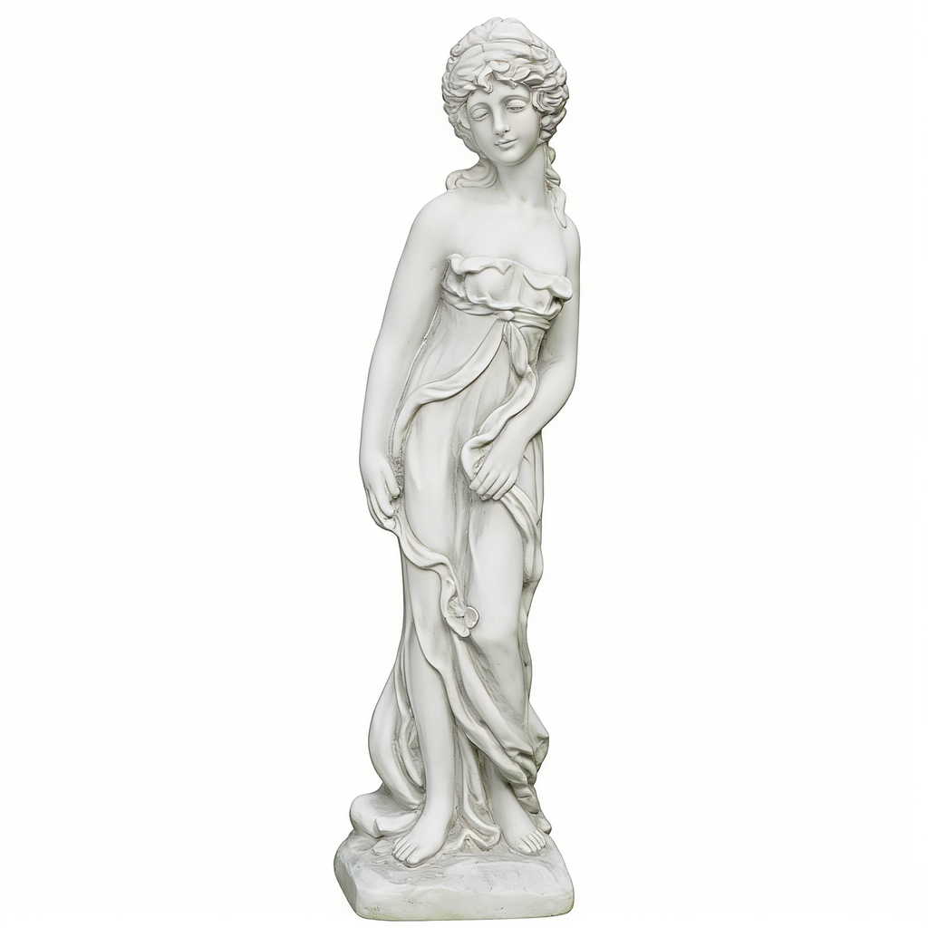Heart Soars Spring Flower Goddess Statue, Classical Female Sculpture, White Magnesium Oxide, 32.5 Inches Height, Garden Decor