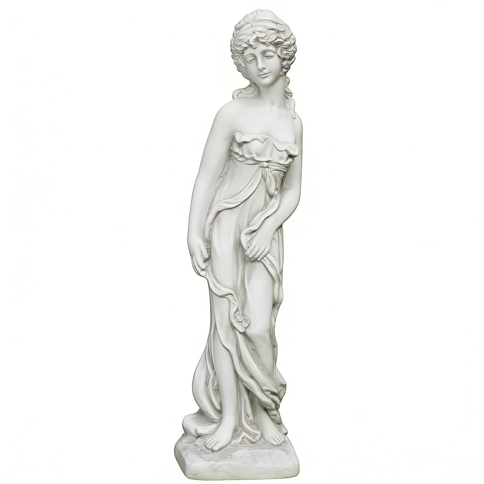 Heart Soars Spring Flower Goddess Statue, Classical Female Sculpture, White Magnesium Oxide, 32.5 Inches Height, Garden Decor