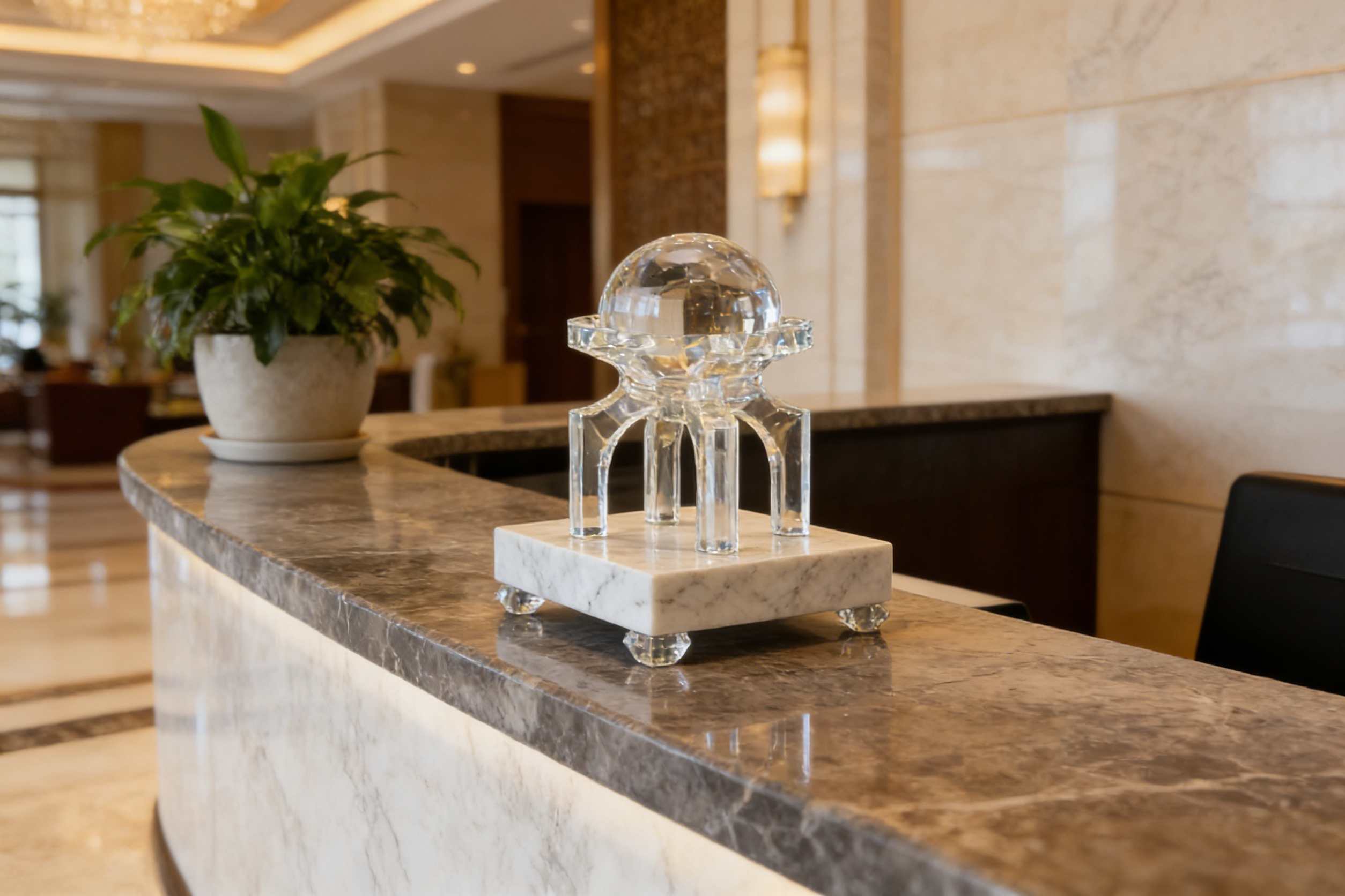 Heart Soars Crystal Ball Sculpture with Four-Legged Stand, Clear Acrylic Decorative Figurine, 4.3x4.3x10.2 Inches