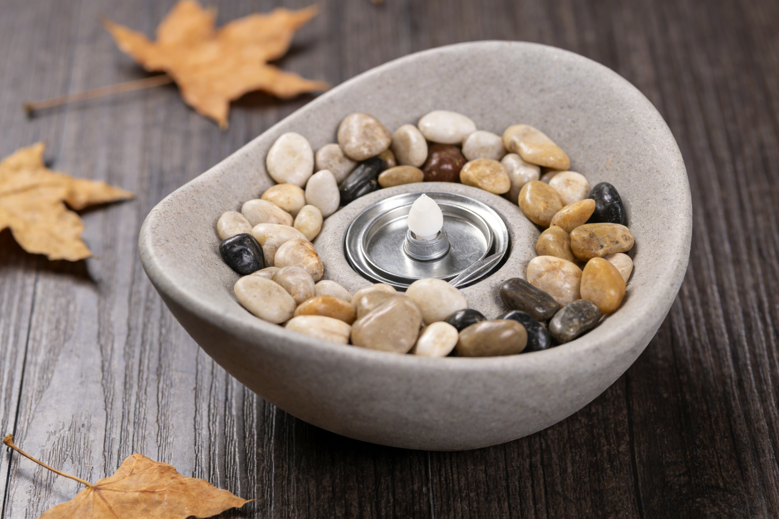 Heart Soars Tabletop Fire Bowl with Alcohol Burner（no alcohol）, Concrete Gray Magnesium Oxide, 28x26x14cm, Includes Burner Extinguisher River Stones Rain Cover