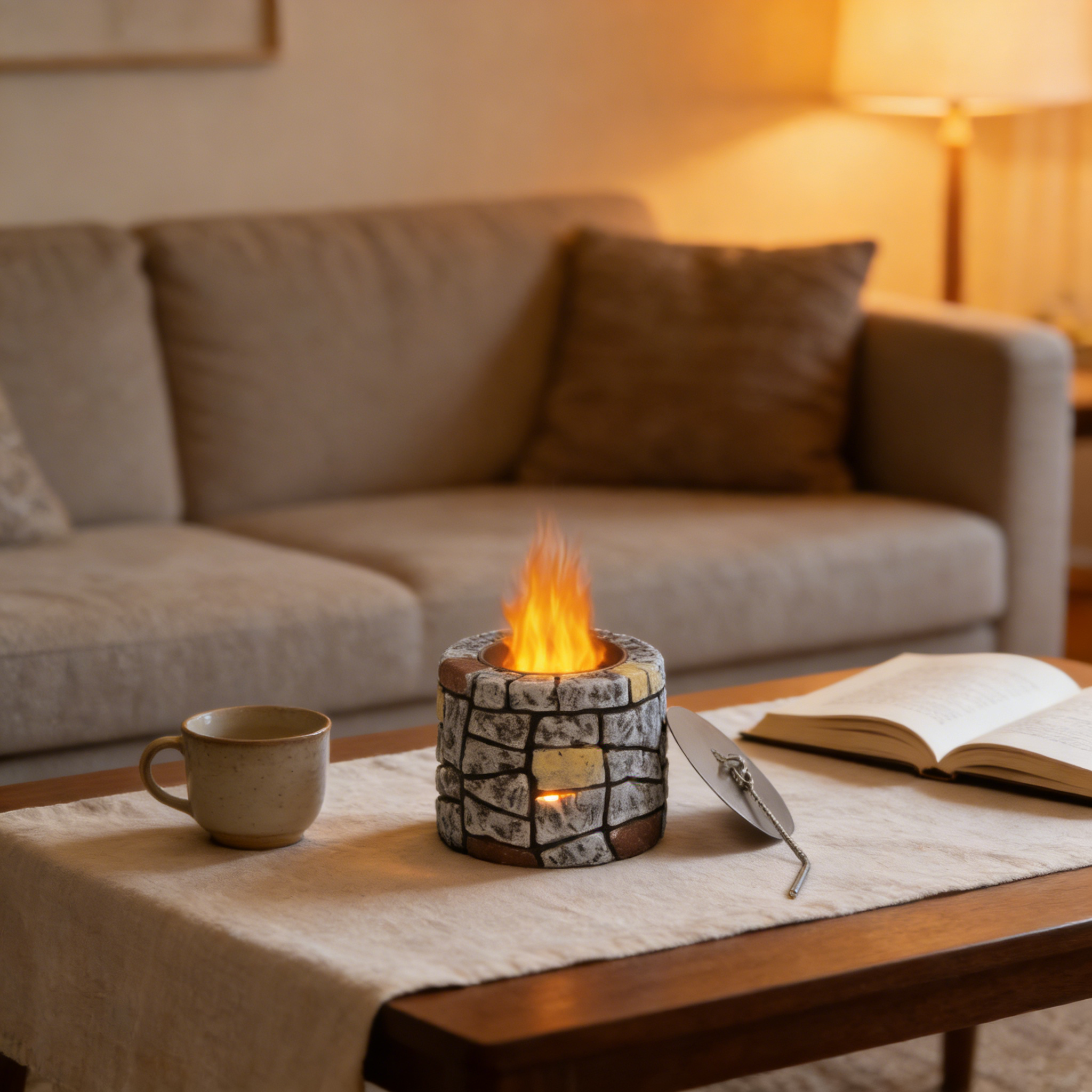 Mini Stacked Stone Concrete Tabletop Fire Bowl（no alcohol）
