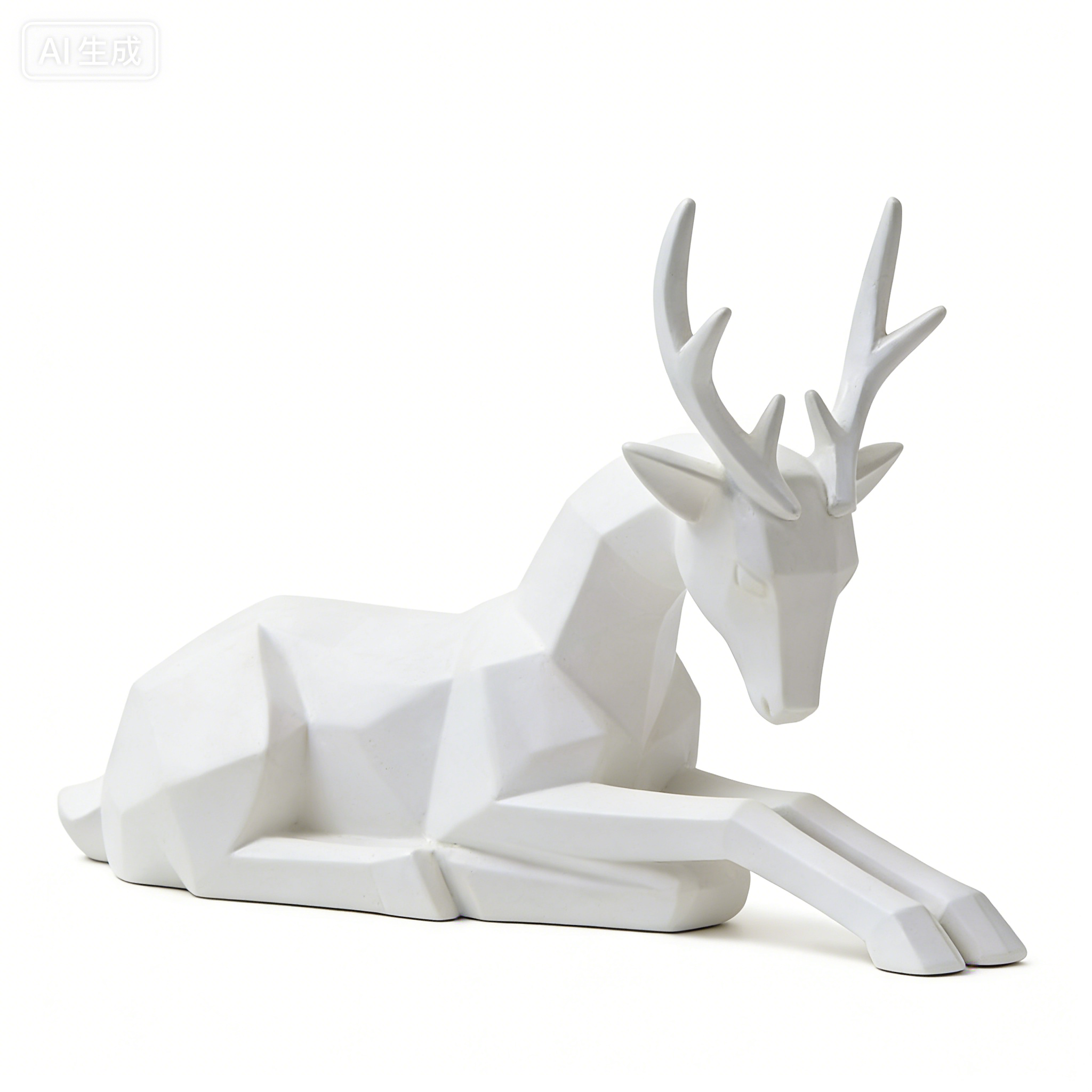 Heart Soars White Geometric Deer Sculpture Figurine, Modern Minimalist Home Decor, 26.8x8.5x25.5 CM