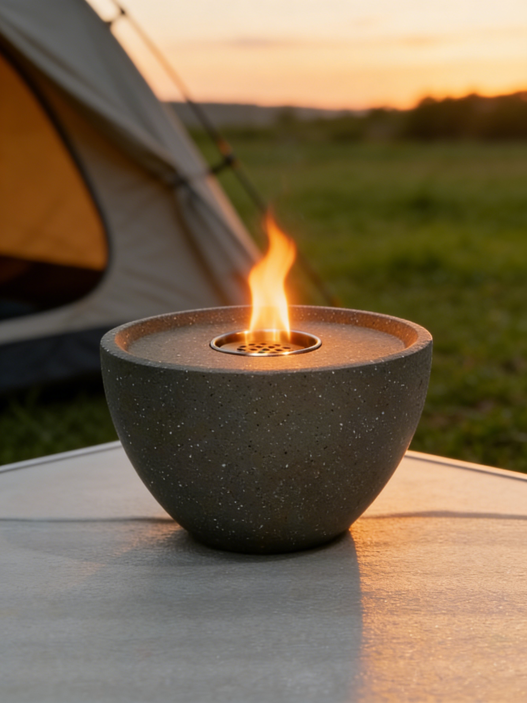 Heart Soars Tabletop Fire Bowl（no alcohol）, Gray, Magnesium Oxide, 25x25x16 cm, with Burner, Extinguisher, Pebbles, Rain Cover