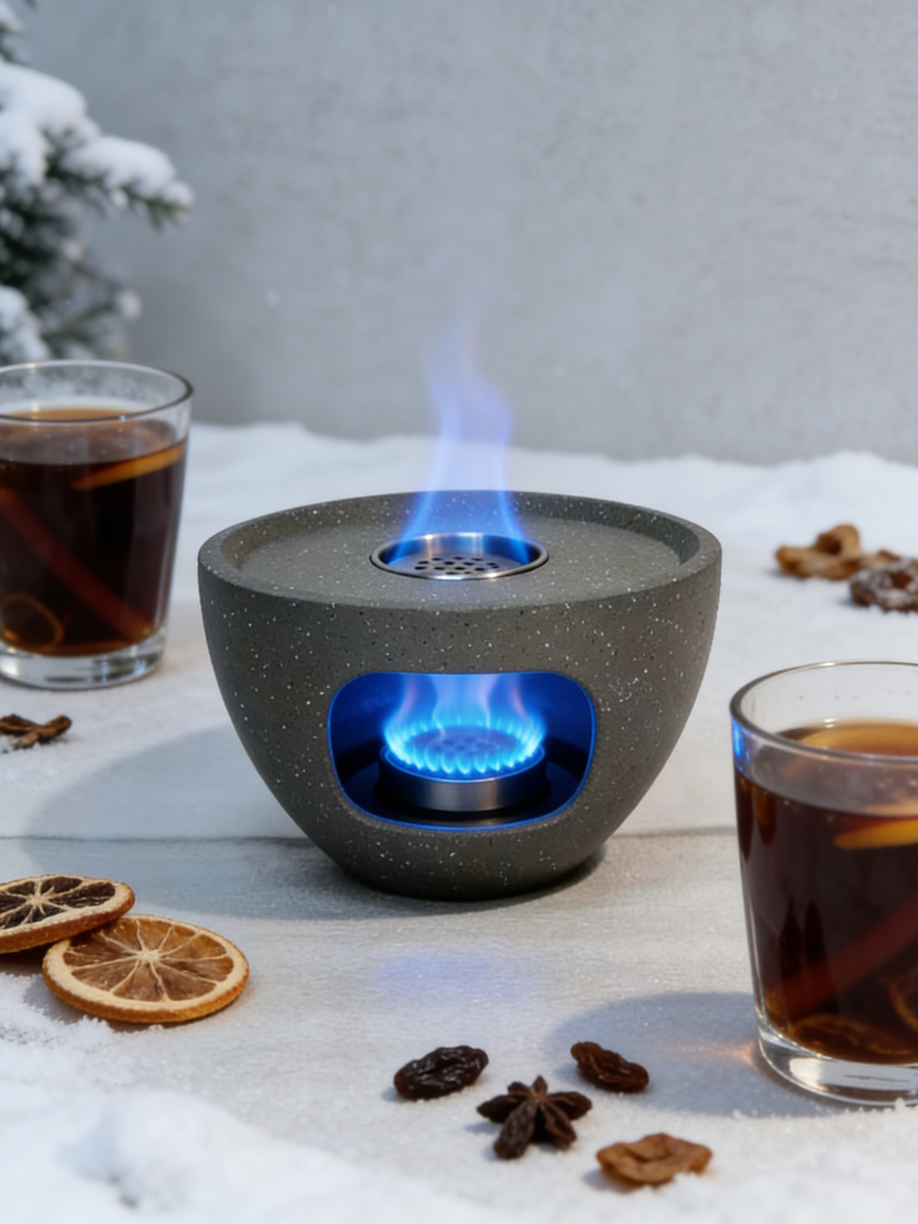 Heart Soars Tabletop Fire Bowl（no alcohol）, Gray, Magnesium Oxide, 25x25x16 cm, with Burner, Extinguisher, Pebbles, Rain Cover