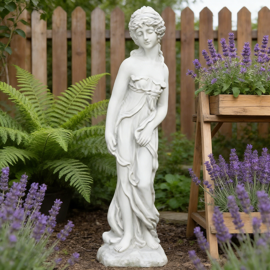Heart Soars Spring Flower Goddess Statue, Classical Female Sculpture, White Magnesium Oxide, 32.5 Inches Height, Garden Decor