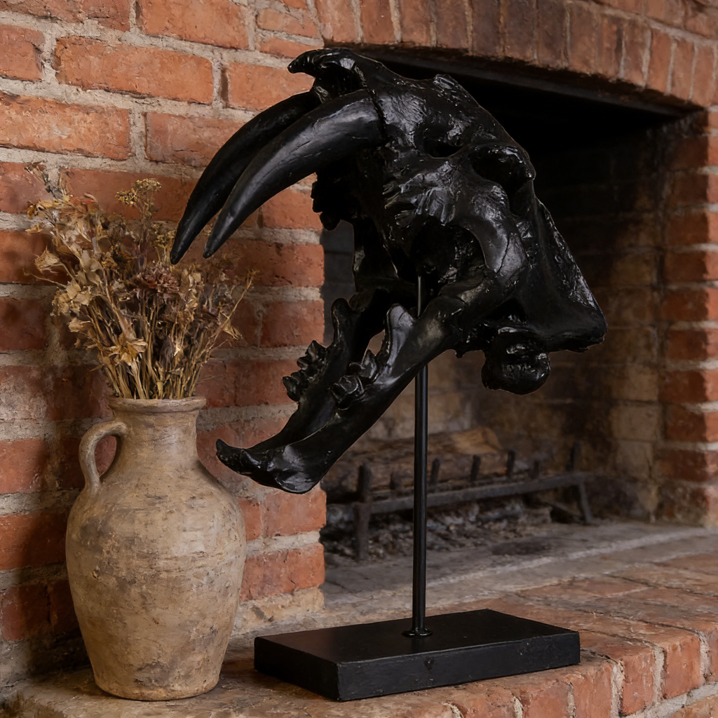 Heart Soars Animal Skull Sculpture Decorative Art Piece, Black, 33x21x49 CM, with Display Stand