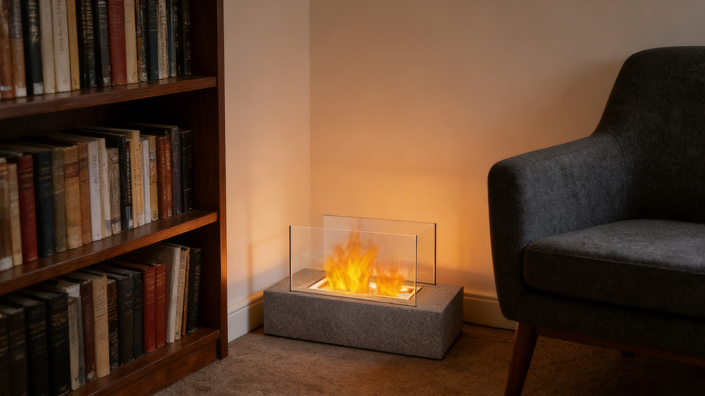 Rectangular Concrete Tabletop Fire Bowl with Glass Wind Guards（no alcohol）