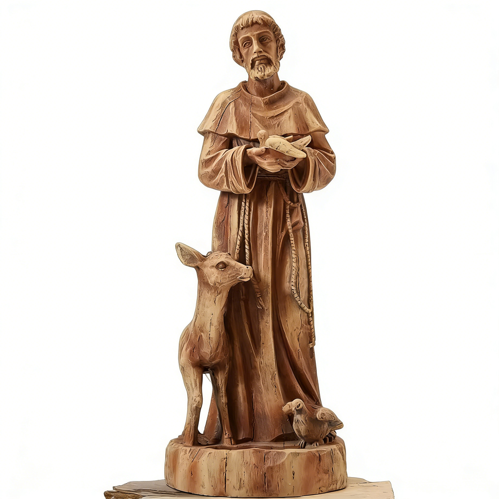 Heart Soars 25'' Saint Francis Garden Statue, Religious Garden Sculpture, Catholic St. Francis Statue for Patio, Yard, Home, Fiber Stone Decor, Outdoor Sculptures Decorations, Brown