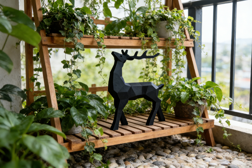 Modern Minimalist Black Geometric Deer Art Sculpture
