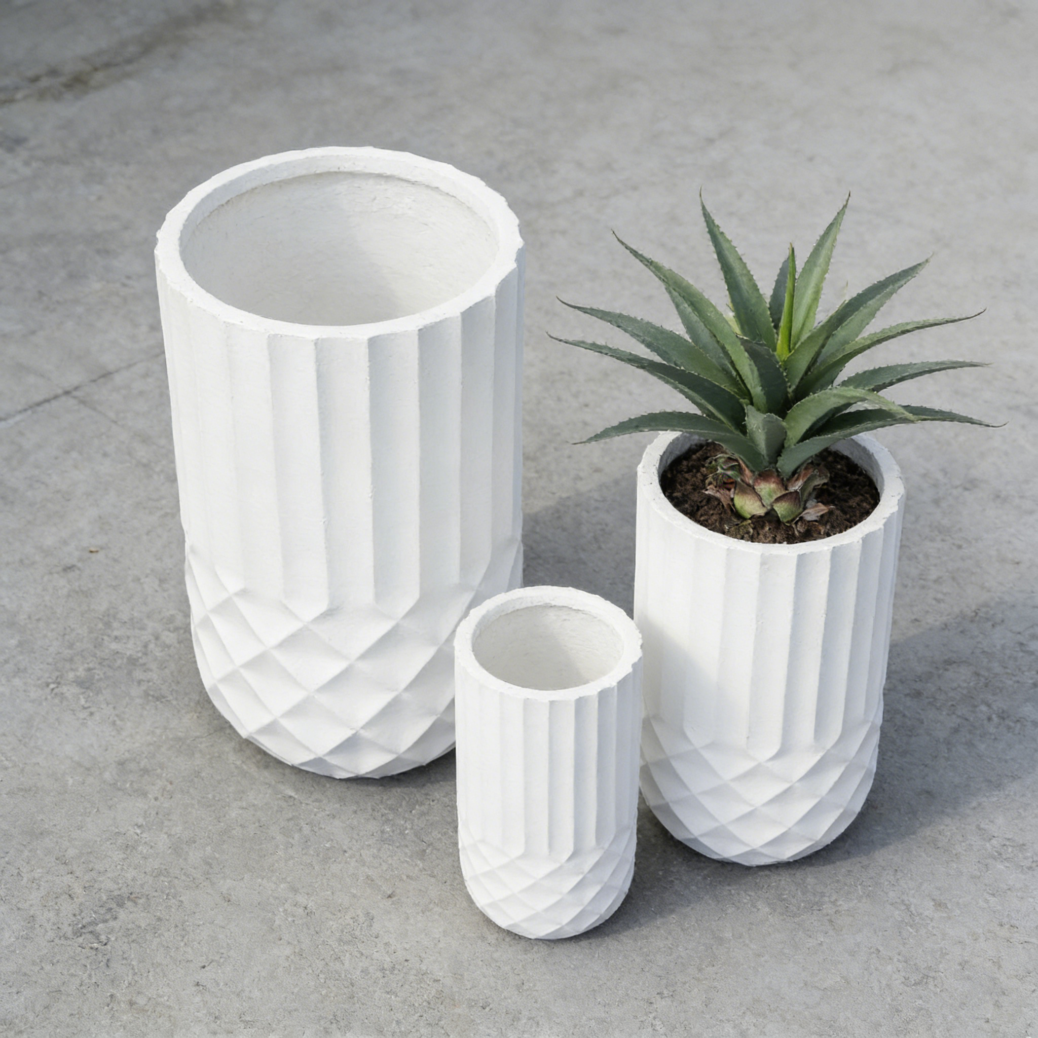 Heart Soars White Geometric Planter Set, Magnesium Oxide Material, 3 Piece Set with Diamond Pattern Design, Indoor Outdoor Decorative Flower Pots