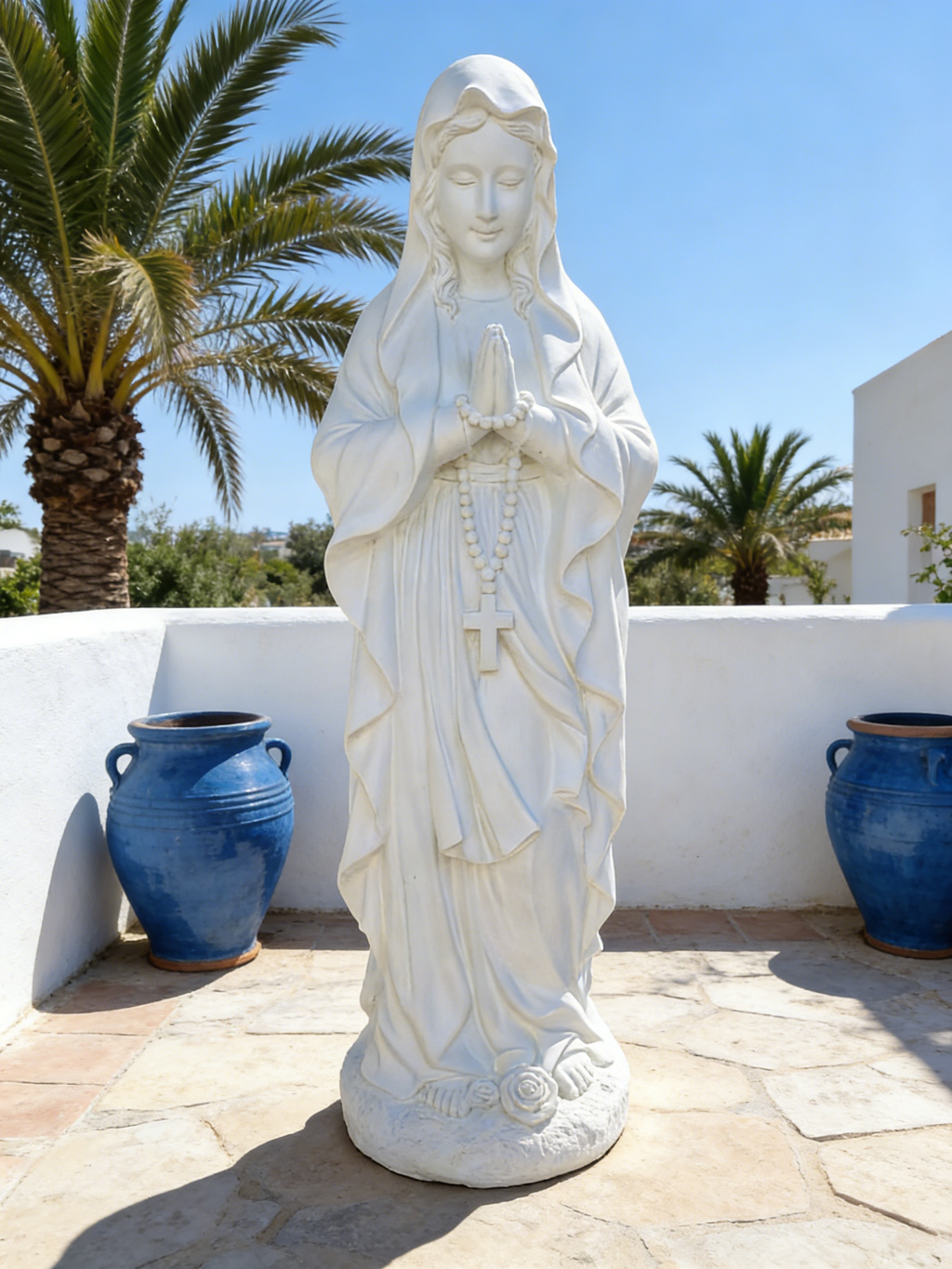 Heart Soars Religious Virgin Mary Statue, White, Magnesium Oxide, 10.2x8.7x29.9 Inches, Praying Pose with Rosar