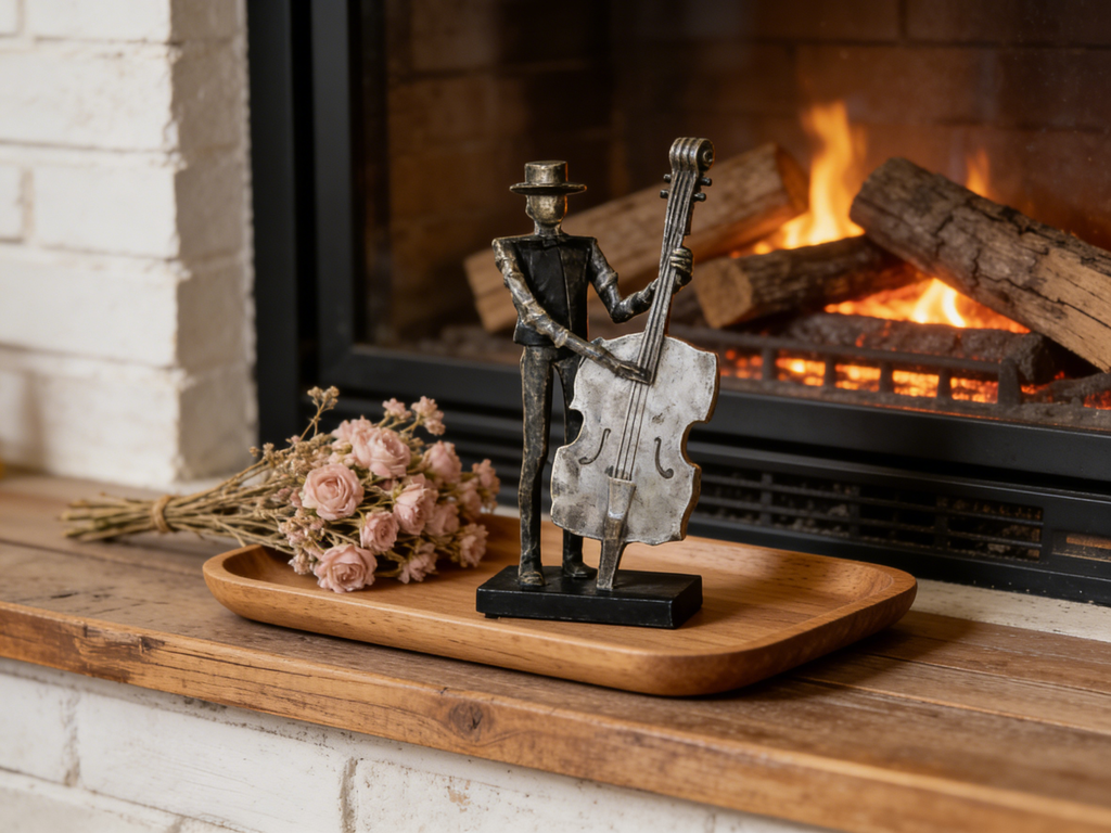 Heart Soars Musician with Cello Sculpture Figurine, Metal Art Decor, 12.8x3x4.7 Inches