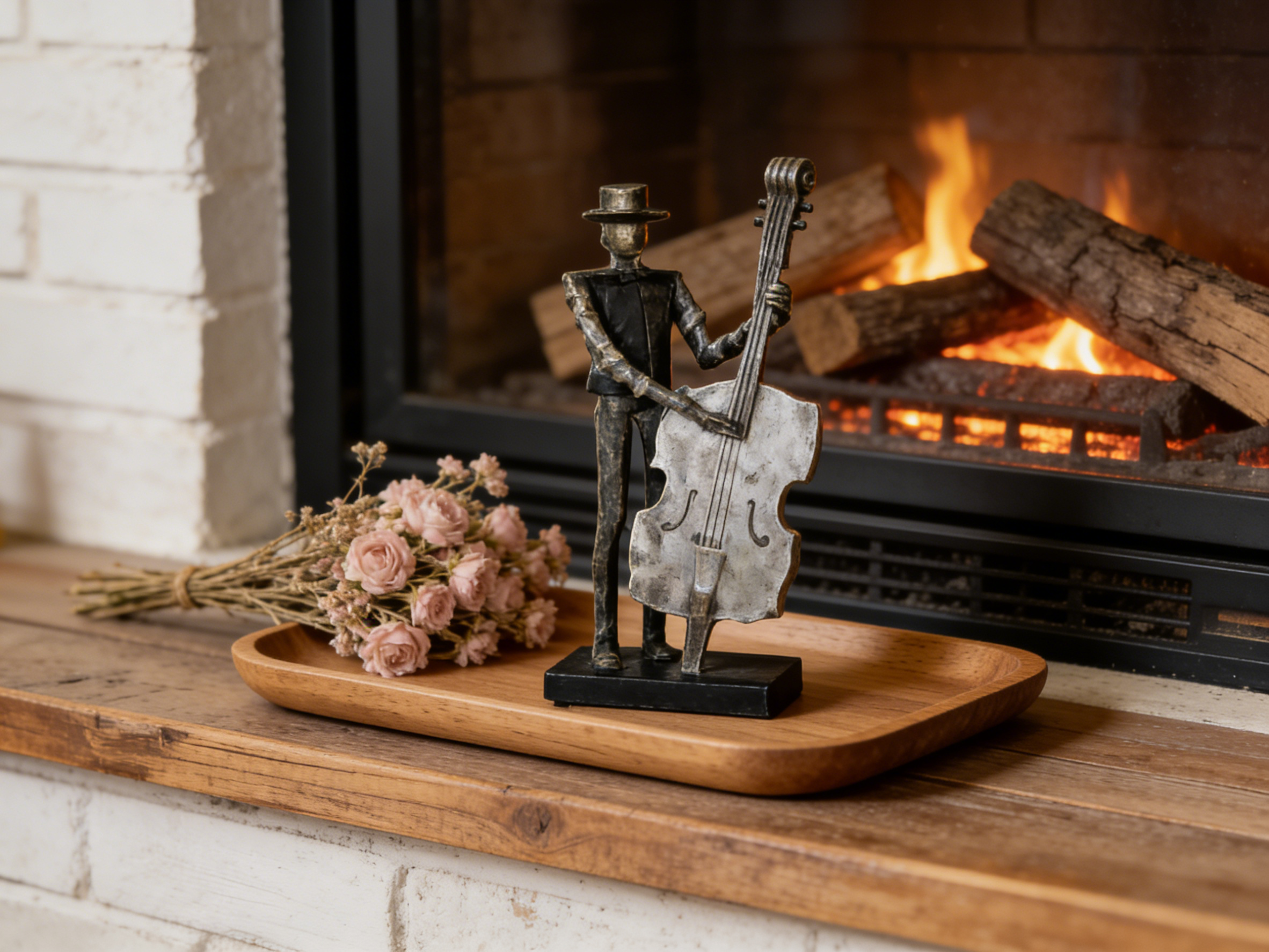 Heart Soars Musician with Cello Sculpture Figurine, Metal Art Decor, 12.8x3x4.7 Inches