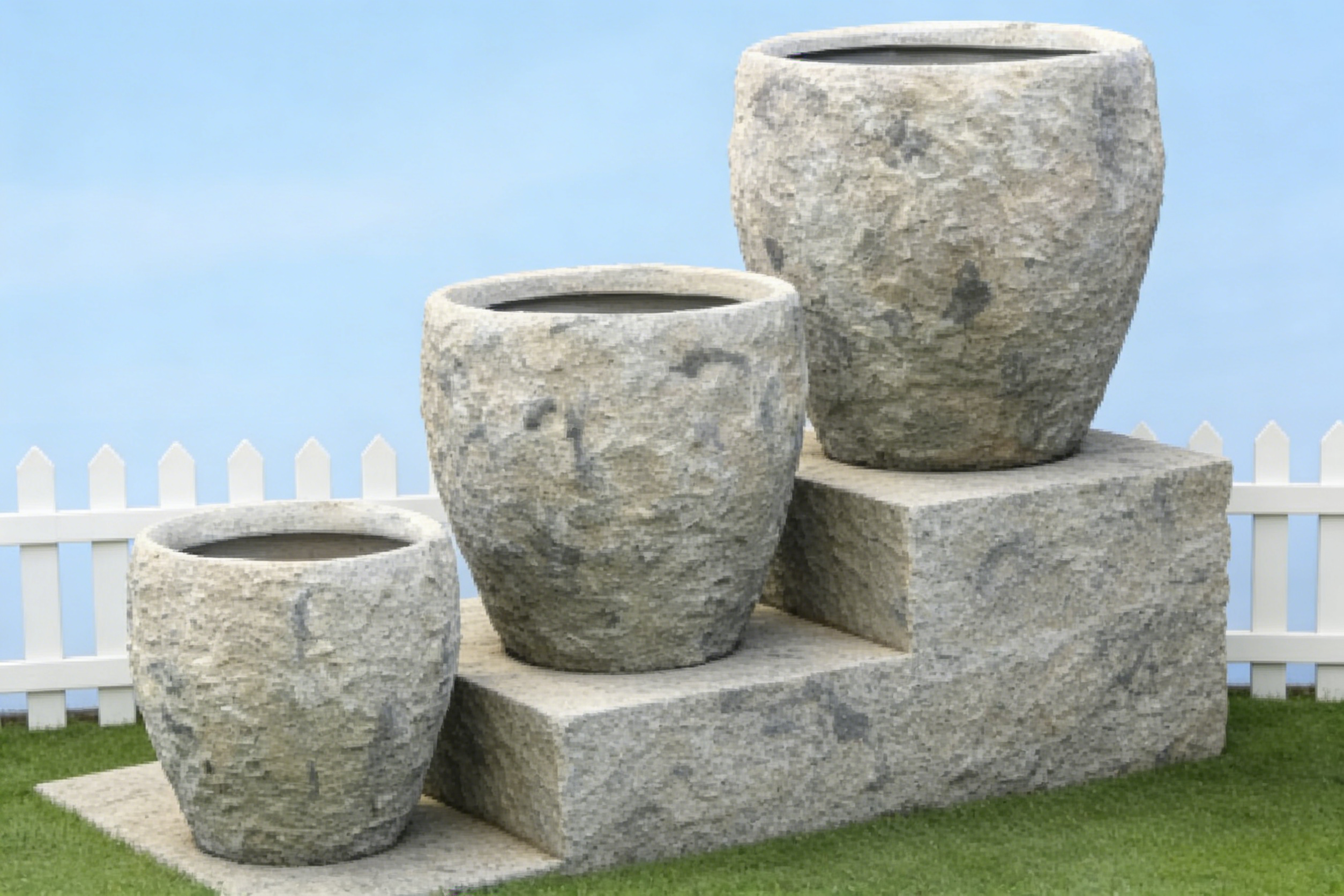 Heart Soars Stone Textured Planter Pots Set of 3, Magnesium Oxide Material, Gray Natural Finish, Indoor Outdoor Garden Planters