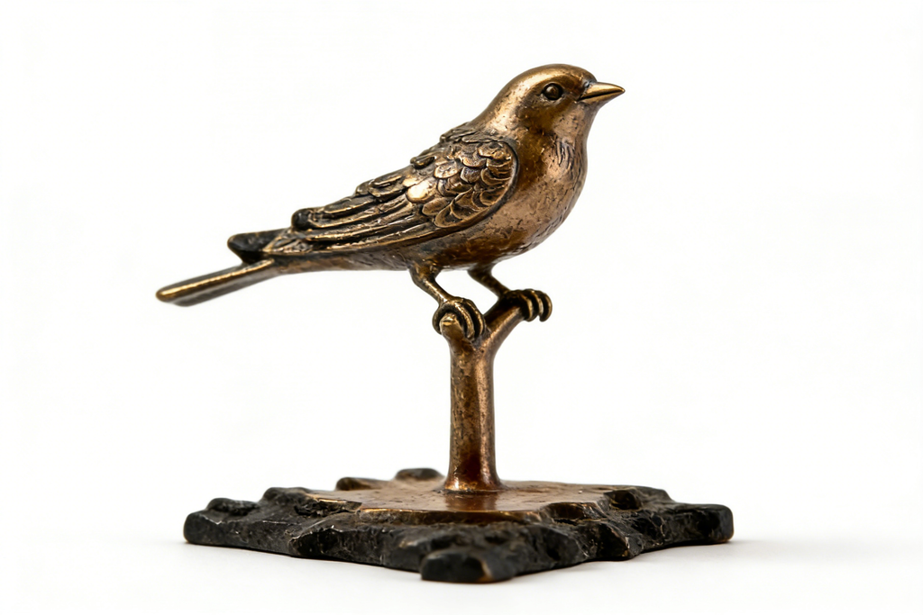 Bronze Bird Figurine Statue, Decorative Metal Sculpture on Black Base, 17x12x23 cm