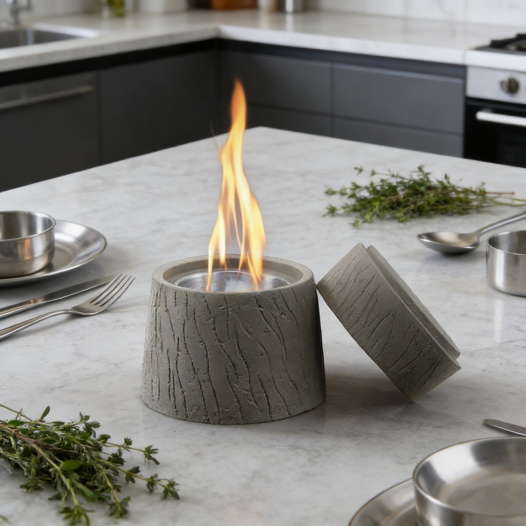 Heart Soars Tabletop Fire Bowl（no alcohol）, Concrete Tabletop Alcohol Burner with Lid, 4.5x4.5x4.7 Inch, Includes Cotton Wick, Burner, Extinguisher