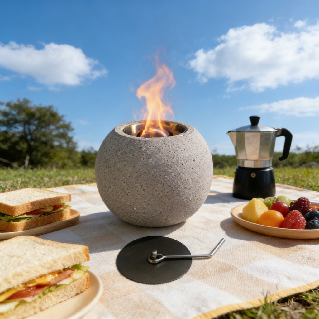 Compact Round Concrete Fire Bowl（no alcohol） – Cozy Tabletop Fire Pit with Safety Kit