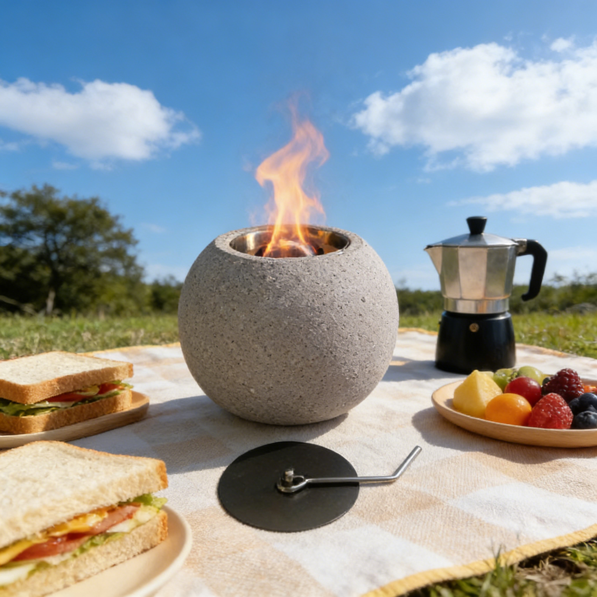 Compact Round Concrete Fire Bowl（no alcohol） – Cozy Tabletop Fire Pit with Safety Kit