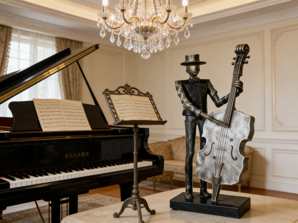 Heart Soars Musician with Cello Sculpture Figurine, Metal Art Decor, 12.8x3x4.7 Inches