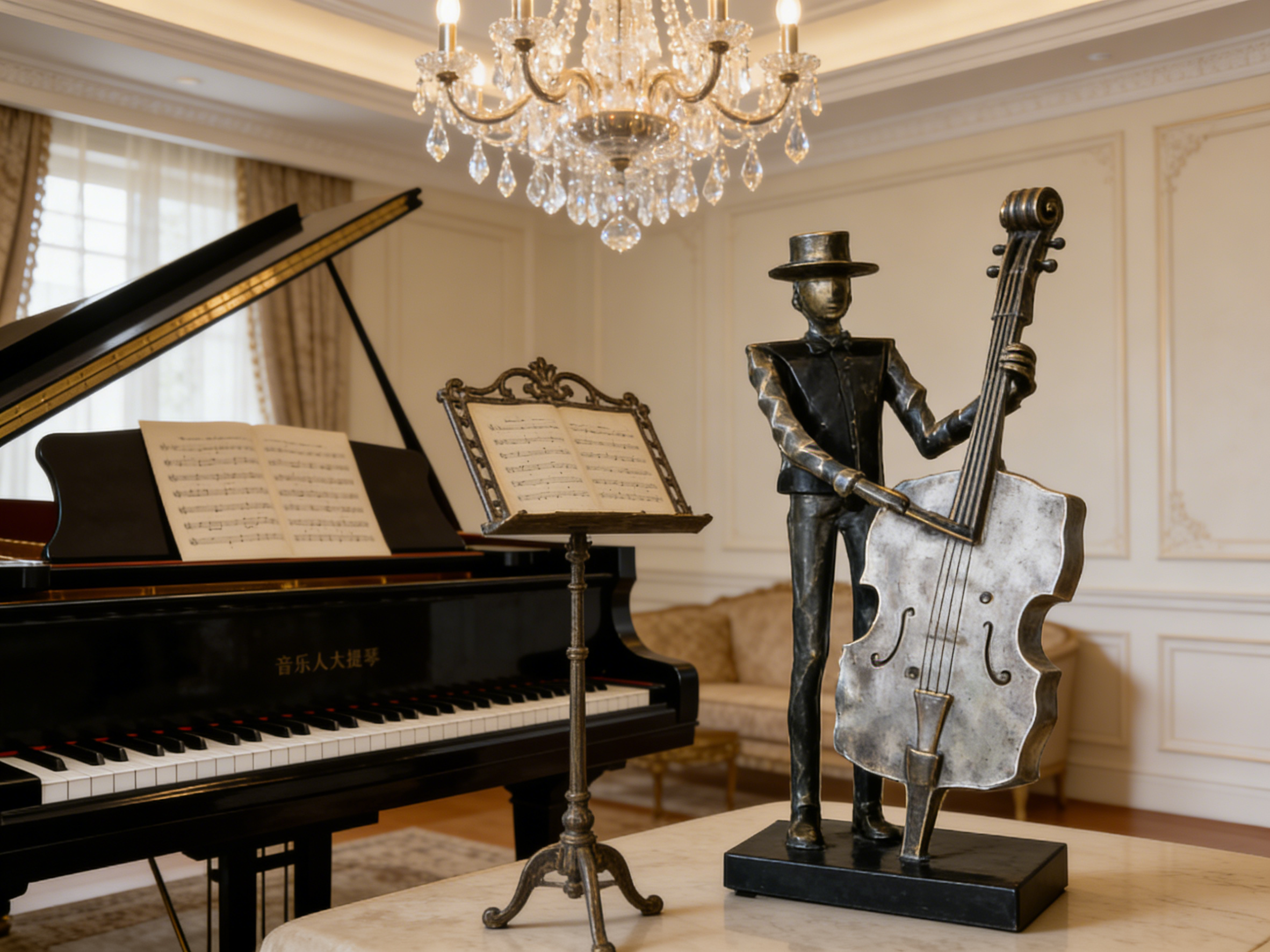 Heart Soars Musician with Cello Sculpture Figurine, Metal Art Decor, 12.8x3x4.7 Inches