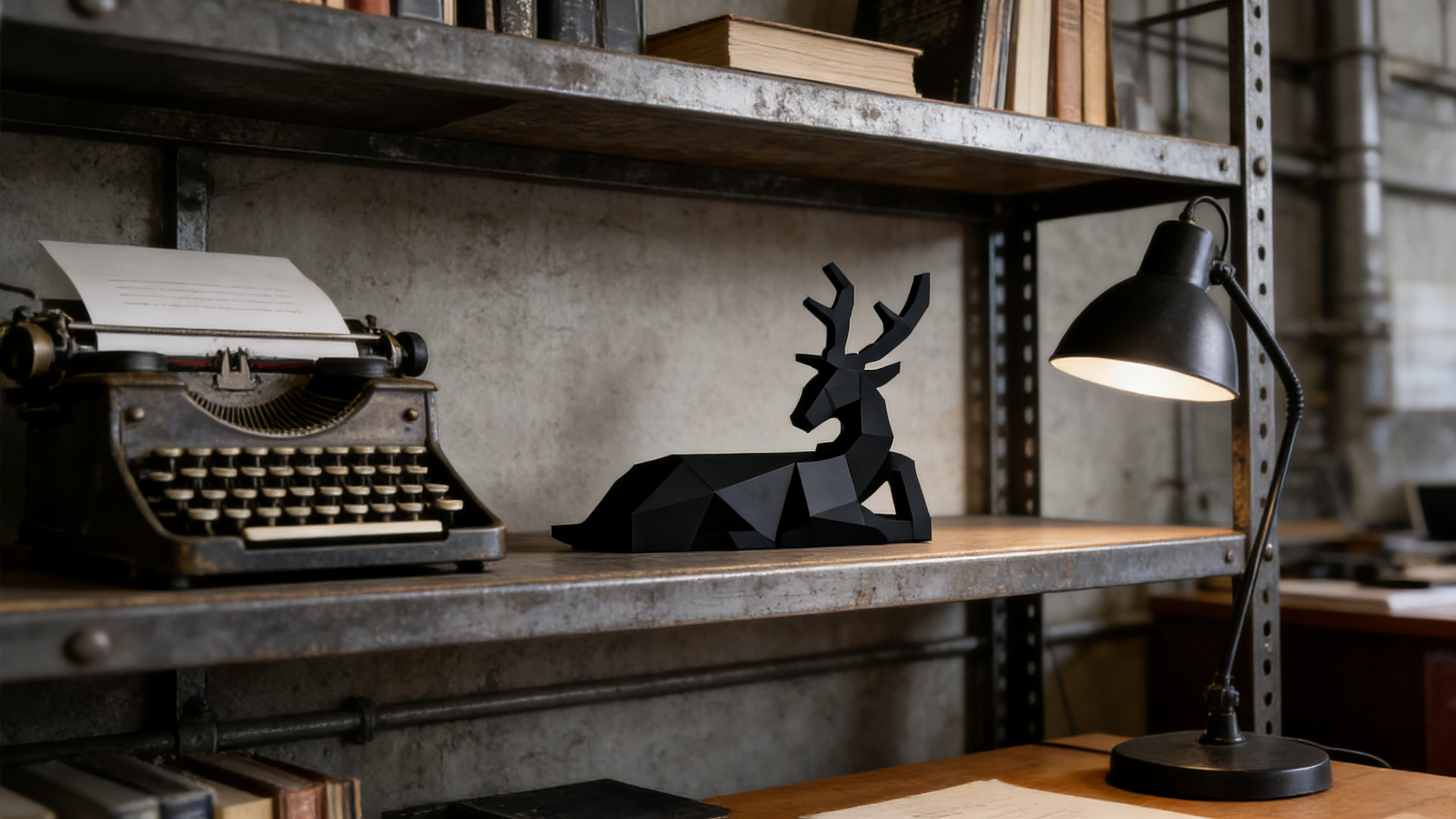 Heart Soars Black Geometric Deer Sculpture, Modern Art Figurine Decor, 26.8 x 8.5 x 25.5 cm