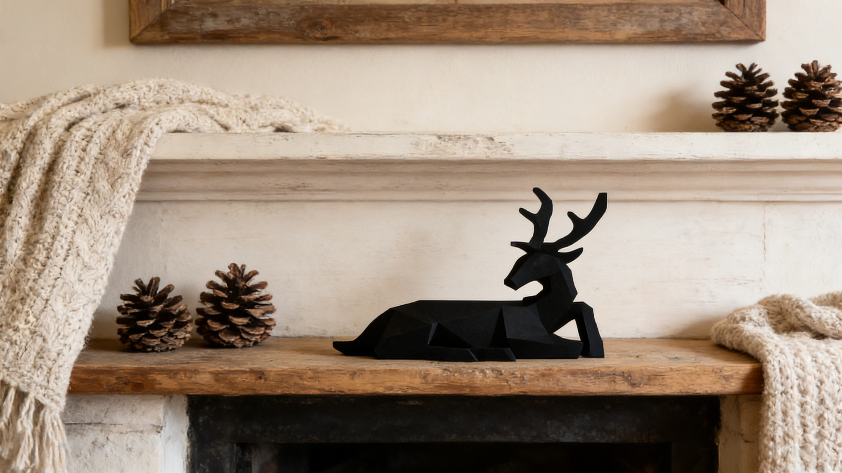Heart Soars Black Geometric Deer Sculpture, Modern Art Figurine Decor, 26.8 x 8.5 x 25.5 cm