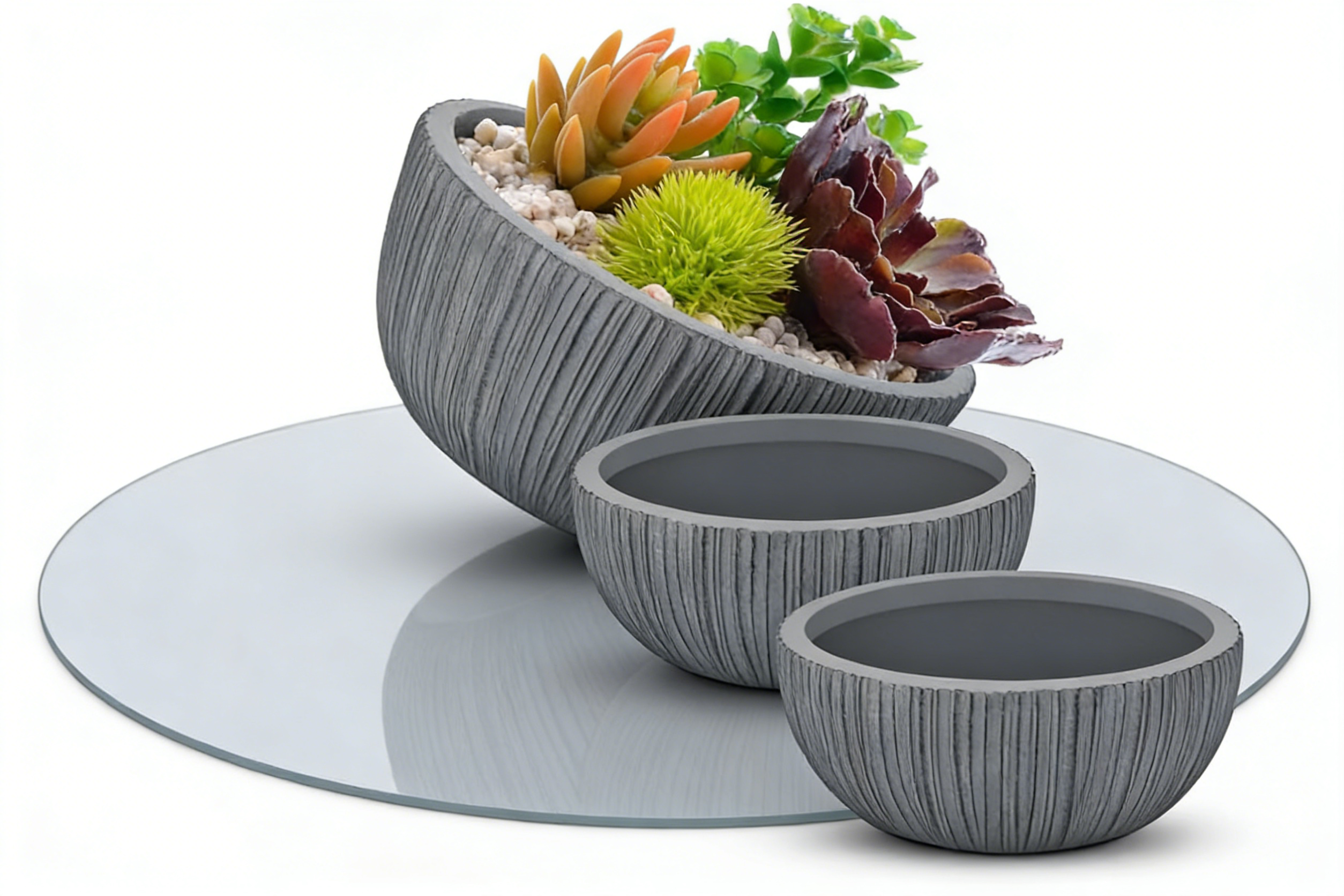 Heart Soars Textured Bowl Planters Set, Gray, Magnesium Oxide Material, 3 Pack, 11.4", 14.4", 16.9" Diameter