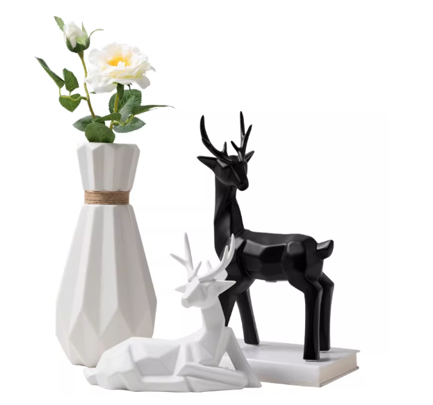Heart Soars White Geometric Deer Sculpture Figurine, Modern Minimalist Home Decor, 26.8x8.5x25.5 CM