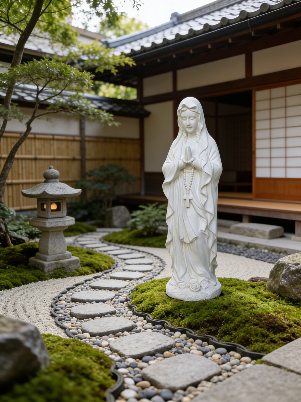 Heart Soars Religious Virgin Mary Statue, White, Magnesium Oxide, 10.2x8.7x29.9 Inches, Praying Pose with Rosar