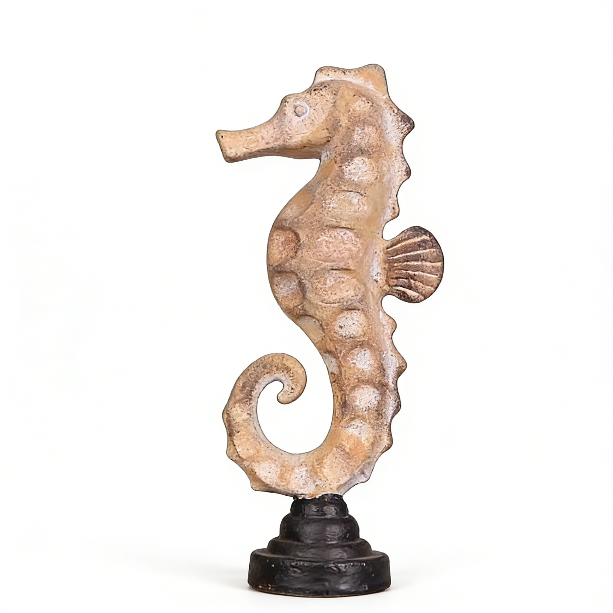 Heart Soars Seahorse Sculpture Figurine, Decorative Coastal Home Decor, Beige with Black Base, 10.4 x 3.1 x 5.1 Inches