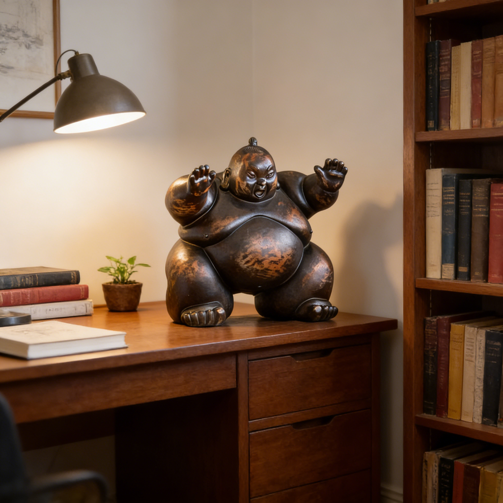 Heart Soars Sumo Wrestler Sculpture Figurine, Bronze Finish, 24x16x23.5 cm Decorative Art Piece