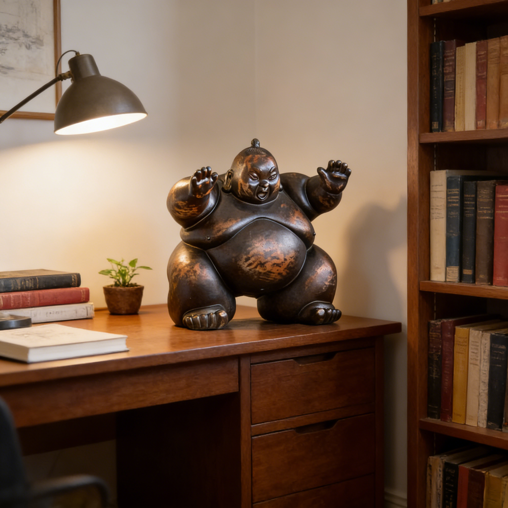 Heart Soars Sumo Wrestler Sculpture Figurine, Bronze Finish, 24x16x23.5 cm Decorative Art Piece