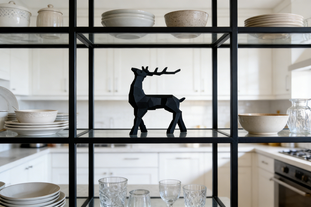 Modern Minimalist Black Geometric Deer Art Sculpture