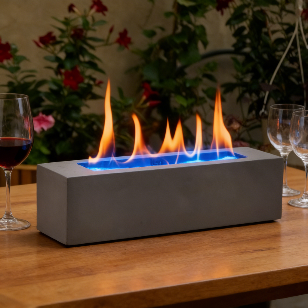 Modern Rectangular Concrete Fire Bowl （no alcohol）– Portable Tabletop Fire Pit with Full Accessory Set