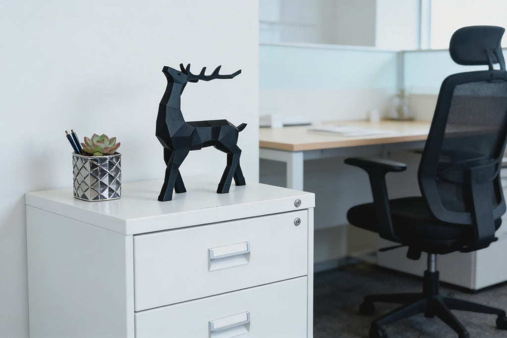 Modern Minimalist Black Geometric Deer Art Sculpture