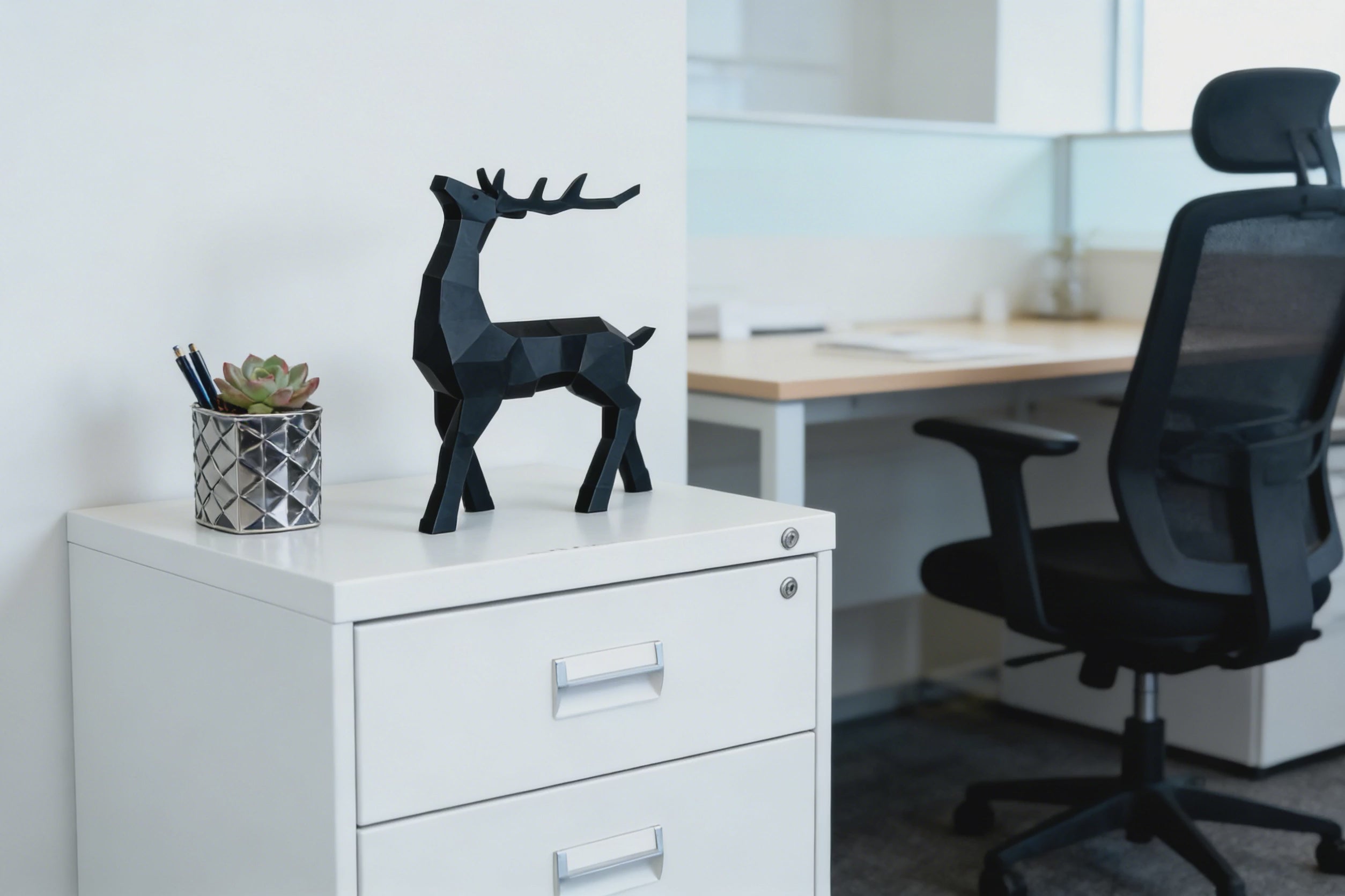 Modern Minimalist Black Geometric Deer Art Sculpture