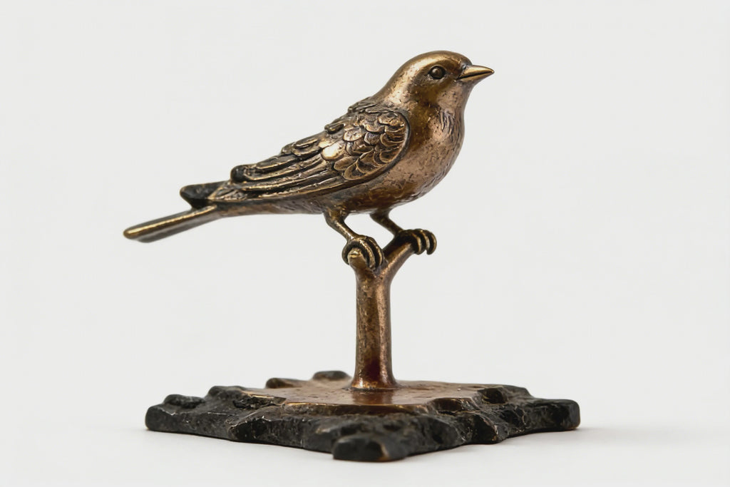 Bronze Bird Figurine Statue, Decorative Metal Sculpture on Black Base, 17x12x23 cm