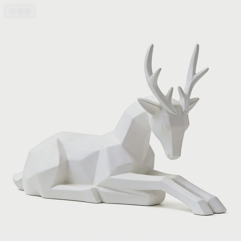 Heart Soars White Geometric Deer Sculpture Figurine, Modern Minimalist Home Decor, 26.8x8.5x25.5 CM