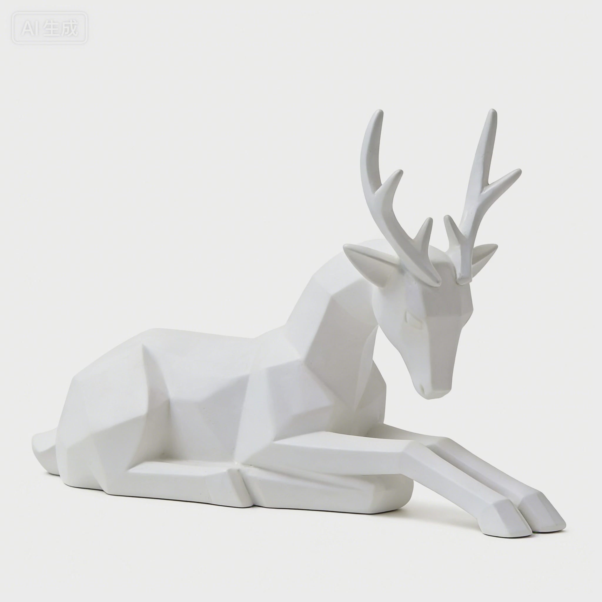 Heart Soars White Geometric Deer Sculpture Figurine, Modern Minimalist Home Decor, 26.8x8.5x25.5 CM