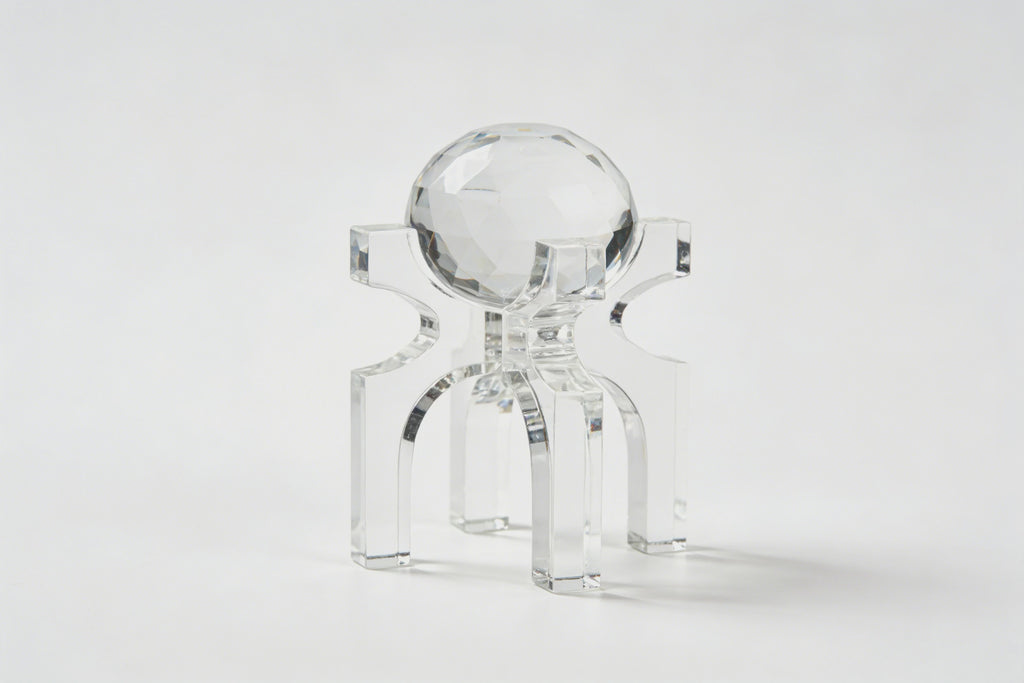 Heart Soars Crystal Ball Sculpture with Four-Legged Stand, Clear Acrylic Decorative Figurine, 4.3x4.3x10.2 Inches