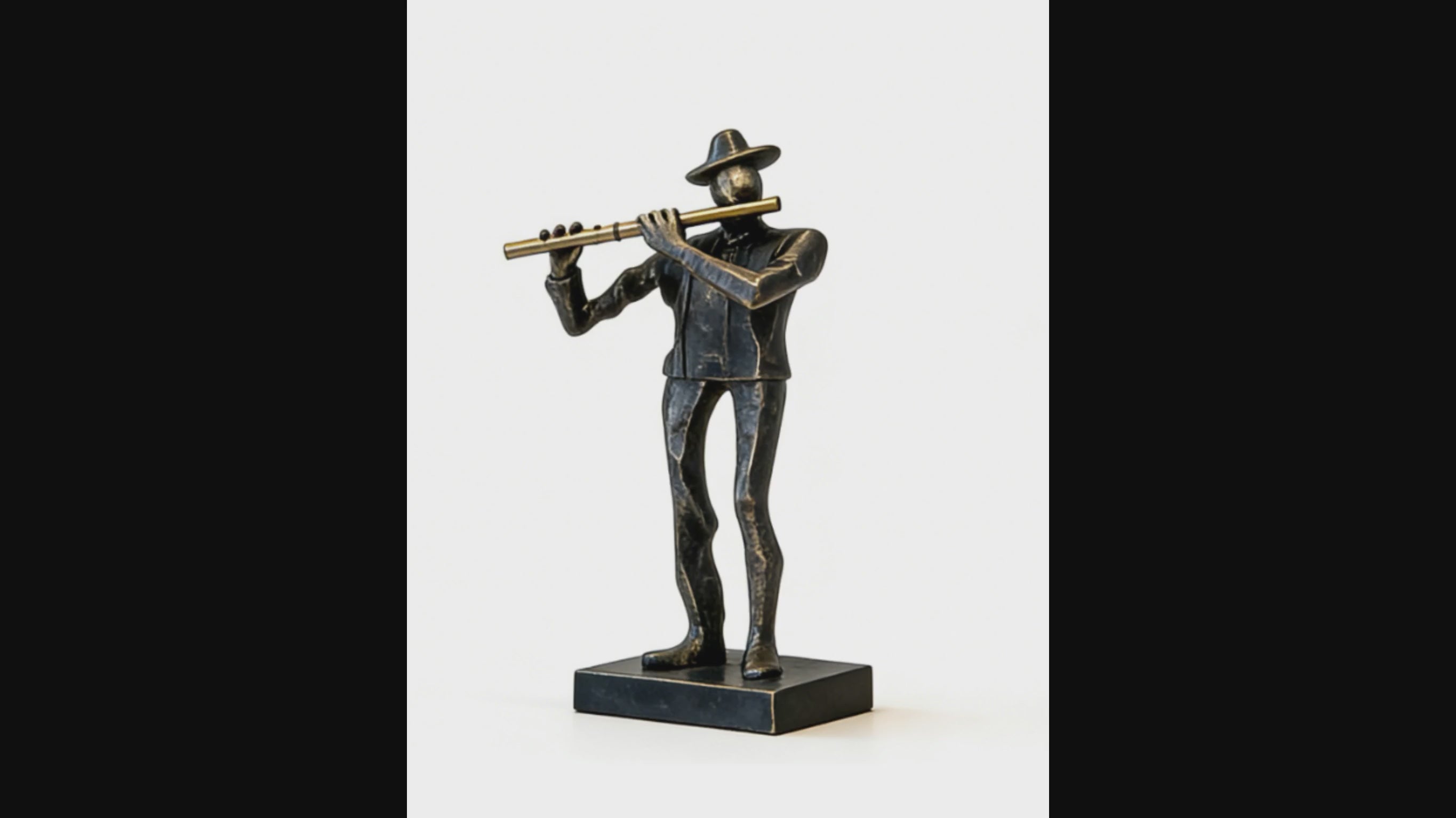 Heart Soars Musician Playing Flute Sculpture Figurine, Bronze and Blue Finish, 9.5x7x31 CM Decorative Art Piece